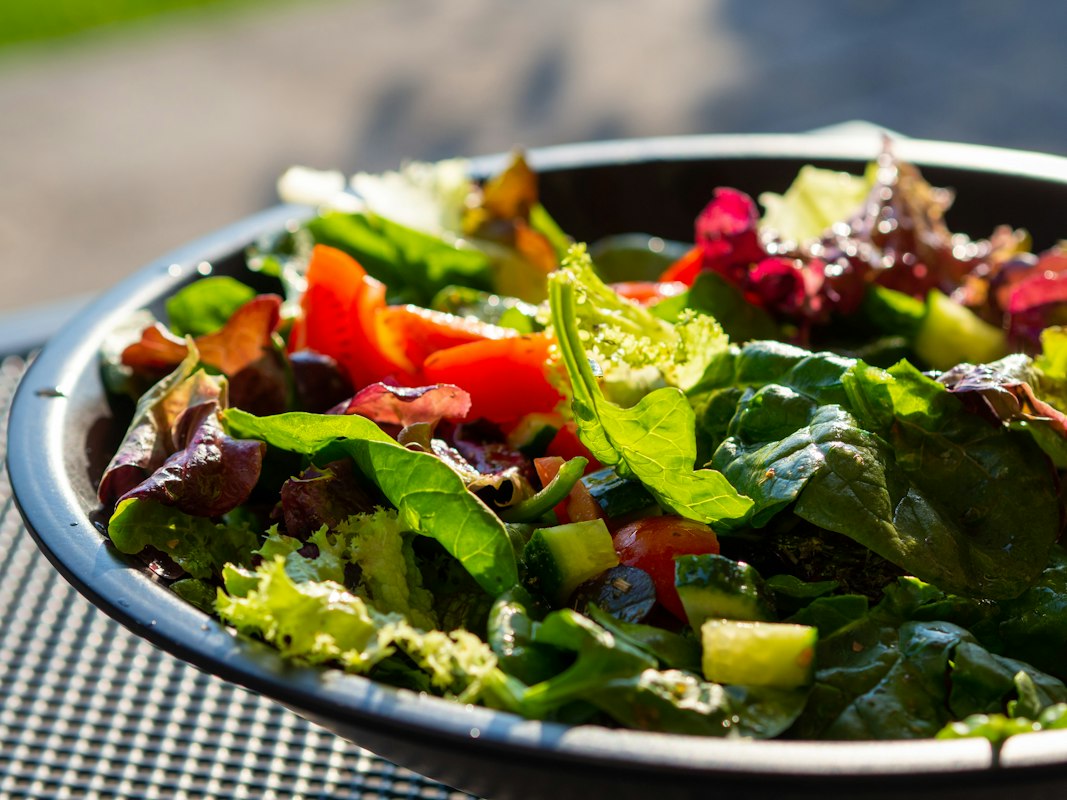 Fresh healthy ingredients laid out for a low-fat meal